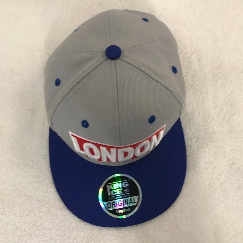 King Ice for London England Grey & Blue SnapBack Adjustable Travel & Ball Cap